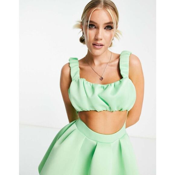 ASOS DESIGN structured 2-in-1 A-line skater mini dress with ruffled bust Size 2 - Picture 7 of 14